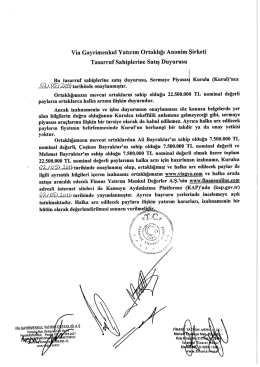 Tasarruf Sahiplerine Satış Duyurusu