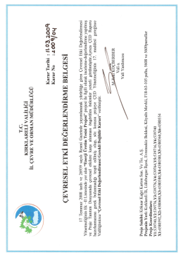 &Ccedil;evresel Etki Değerlendirma Belgesi