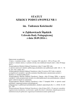 Statut szkoły  - Szkoła Podstawowa Nr 1 im. T. Kościuszki