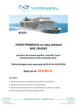 SUPER PROMOCJA na rejsy statkami MSC CRUISES