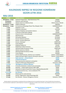 Kalendarz imprez na maj 2016 - Centrum Informacji Turystycznej w