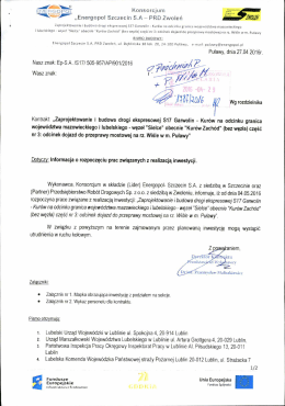 Informacja o ewentualnych utrudnieniach w ruchu kołowym w