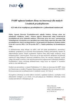 PARP ogłasza konkurs Bony na innowacje dla małych i - PARP-u
