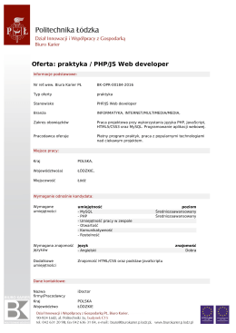 Oferta: praktyka / PHP/JS Web developer - Biuro Karier