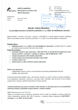 Záměr města pronajmout nebytový prostorv č. p. 2005, Na