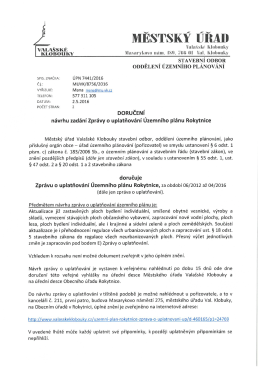 Doručení Zprávy o uplatňování Územního plánu Rokytnice