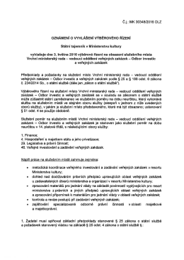Oznámení o vyhlášení výběrového řízení
