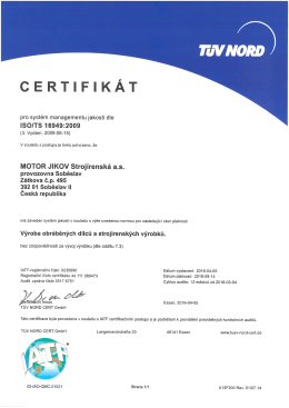 Certifikát MJS – ISO/TS 16949 : 2009