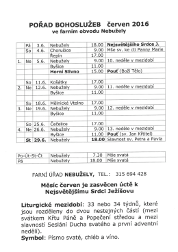 Pořad bohoslužeb ve farním obvodu v Nebuželích na