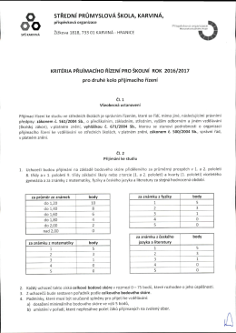 Kritéria pro 2. kolo přijímacího řízení pro školní rok 2016/2017