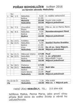 Pořad bohoslužeb ve farním obvodu v Nebuželích na