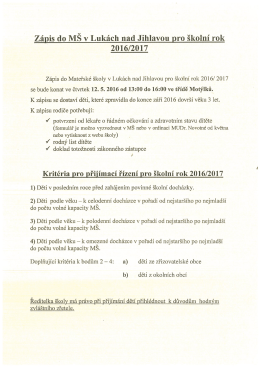 Zápis do mateřské školy v Lukách nad Jihlavou pro školní rok 2016