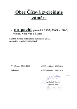 Záměr na pacht pozemků kú. Nová Ves u Čížové
