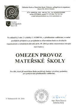 Informace, které se týkají omezení provozu MŠ
