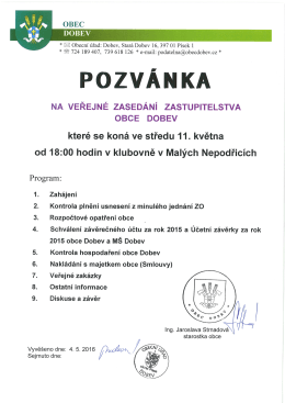 Pozv&aacute;nka na veřejn&eacute; zased&aacute;n&iacute; ZO, 11. 5. 2016