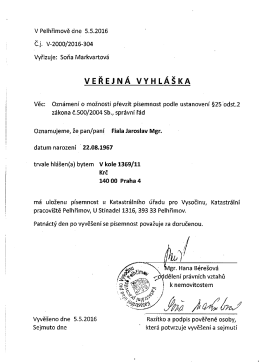 Veřejná vyhláška (V-2000/2016-304)