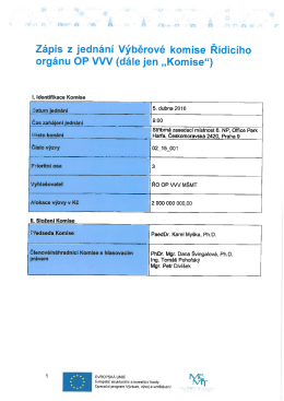 Page 1 Z&aacute;pis z jedn&aacute;n&iacute; V&yacute;běrov&eacute; komise Ř&iacute;dic&iacute;ho org&aacute;nu OP VVV