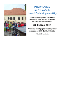 28. května 2016, start od 6.00 do 10.30, Zámek Horažďovice