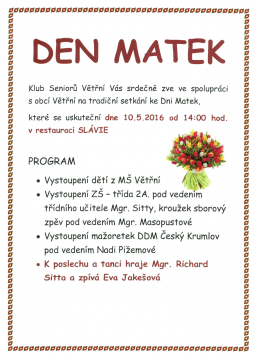 DEN MATEK - dne 10.5.2016 od 14:00 hodin v