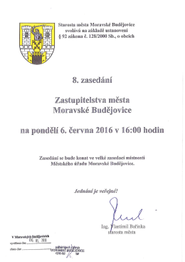 Svolání 8. zasedání Zastupitelstva města Moravské Budějovice