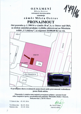 Oznámení - Záměr města Ostrov pronajmout část p.p.č. 500/16 v k.ú