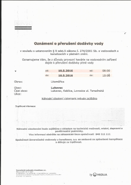 Přerušení dodávky vody 10.5.2016