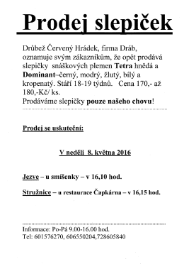Prodej slepiček - Obec Stružnice