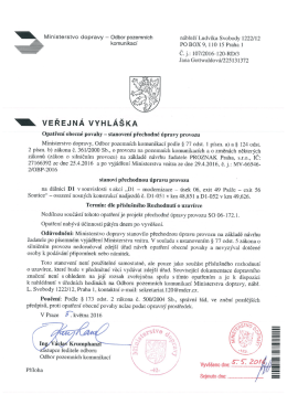 Stanovení přechodné úpravy provozu na dálnici D1 č. j. 107/2016