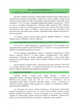 Informacja dla Mieszkańc&oacute;w o zmianie w opłacie za