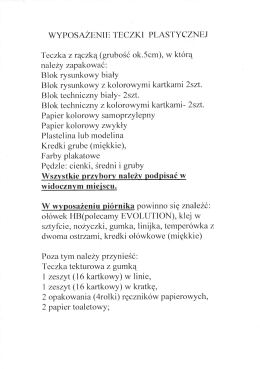 Lista przyborów plastycznych ucznia kl. 1