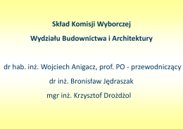 Skład Komisji Wyborczej Wydziału Budownictwa i Architektury dr