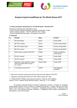 03.03 Krajowe zasady kwalifikacji do The World Games 2017 w BnO