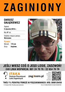 Zaginął Dariusz Gałązkiewicz
