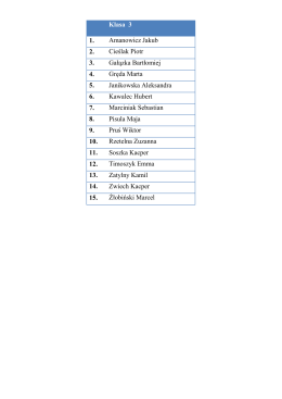 Klasa 3 1. Amanowicz Jakub 2. Cieślak Piotr 3. Gałązka Bartłomiej 4