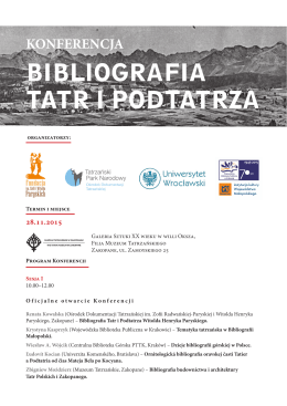 Program Konferencji "Bibliografia Tatr i Podtatrza"