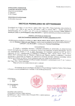 Poznań, dnia 21.05.2015 r. POWIATOWY INSPEKTOR NADZORU