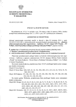 Postanowienie Regionalnego Dyrektora Ochrony Środowiska w