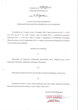Zarządzenie nr VII/447/2015 Prezydenta Miasta - ZTM