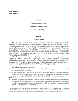 Ujednolicony tekst ustawy z dnia 16 kwietnia 2004 r. o wyrobach