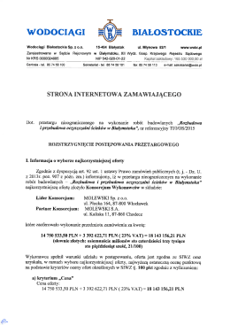 Rozstrzygnięcie postępowania - Wodociągi Białostockie Sp. z oo