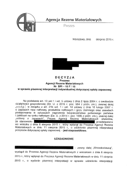 Decyzja Prezesa ARM nr BPI-15F/15 w sprawie pisemnej