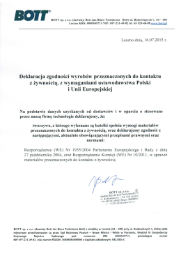 Deklaracja zgodności wyrob&oacute;w przeznaczonych do kontaktu z