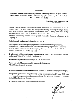 dotyczący publikacji oferty realizacji zadania publicznego złożonej