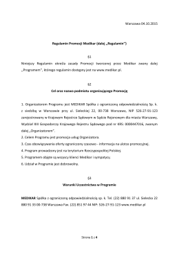 Warszawa 04.10.2015 Regulamin Promocji Medikar (dalej