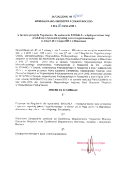 Zarządzenie marszałka ws. przyjęcia Regulaminu dla