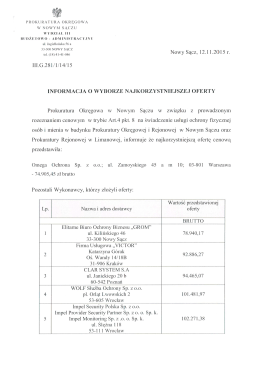 Wyb&oacute;r najkorzystniejszej oferty - Prokuratura Okręgowa w Nowym