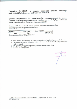 Komunikat Nr 1/2015r. w sprawie sprzedaży drewna