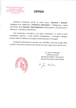 Wyrażam Pozytywną opinię na temat grupy „Wyrwani z Niewoli