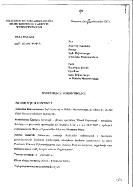 Wystąpienie pokontrolne Sąd Rejonowy w Mińsku Mazowieckim