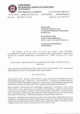 Opinia PIWS w Bydgoszczy - Plan gospodarki niskoemisyjnej